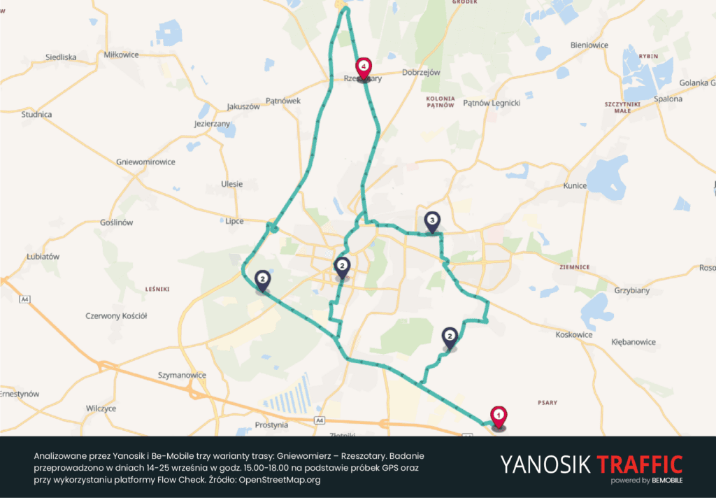 Trasa Gniewomierz - Rzeszotary. Szybszy przejazd obwodnicą czy przez centrum? Trasa Gniewomierz - Rzeszotary. Szybszy przejazd obwodnicą czy przez centrum?
