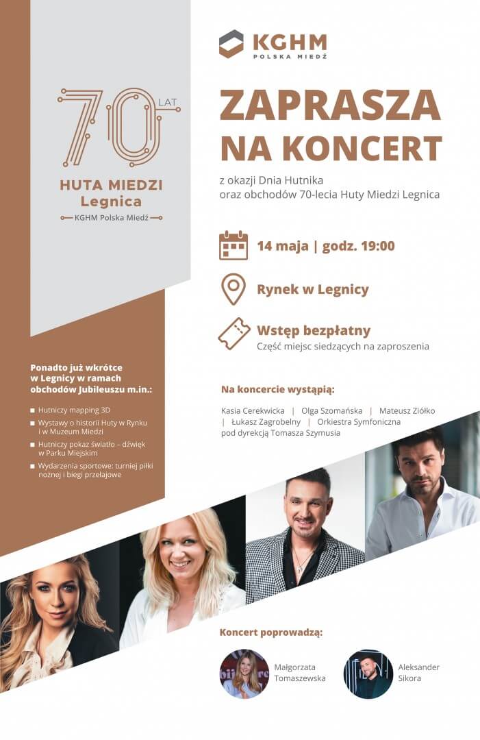 70 lat Huty Miedzi Legnica. Hutniczy koncert w sercu miasta 70 lat Huty Miedzi Legnica. Hutniczy koncert w sercu miasta